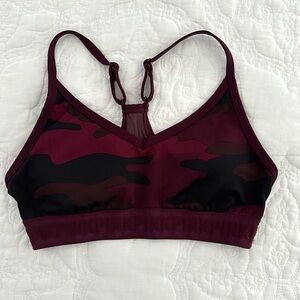 PINK Victoria’s Secret CAMO Sports Bra Size Small S Maroon Burgundy Black